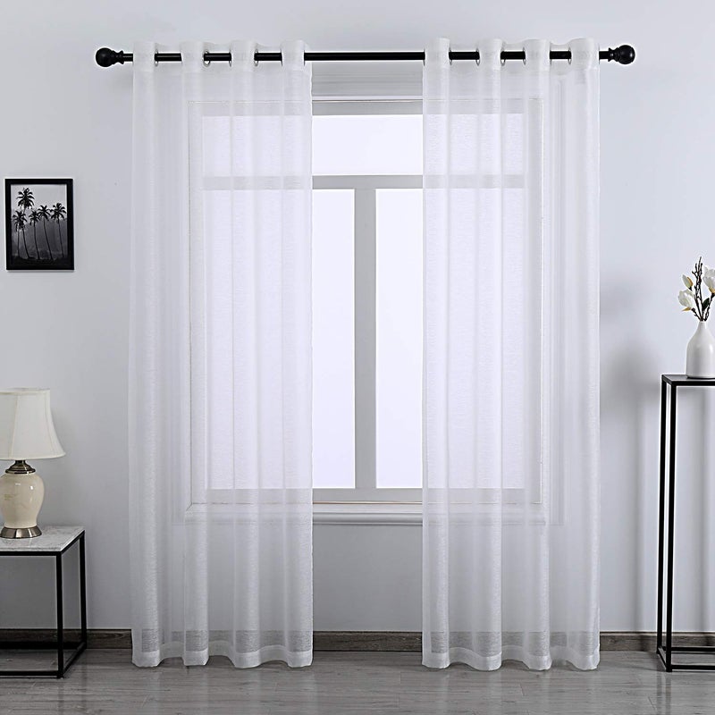 DONREN 72 Inches Long White Voile Curtains for Living Room Set of 2 Solid Textured Sheer Panels with Ring Top - Image 1